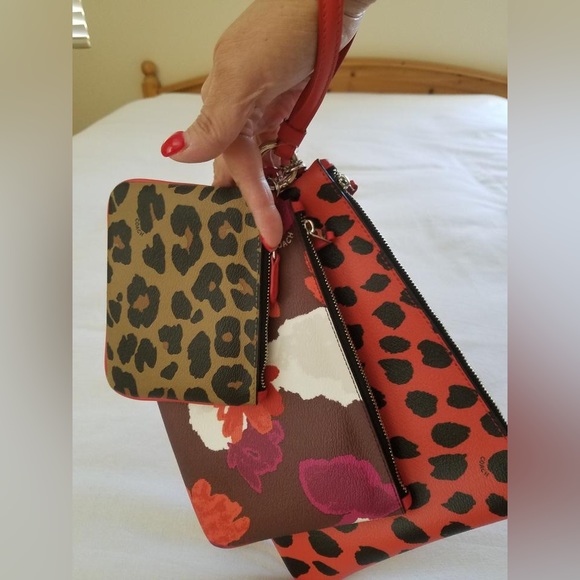 Coach Pouch Trio Watermelon Multi Colors Pvc Coated Canvas Wristlet - Picture 3 of 5